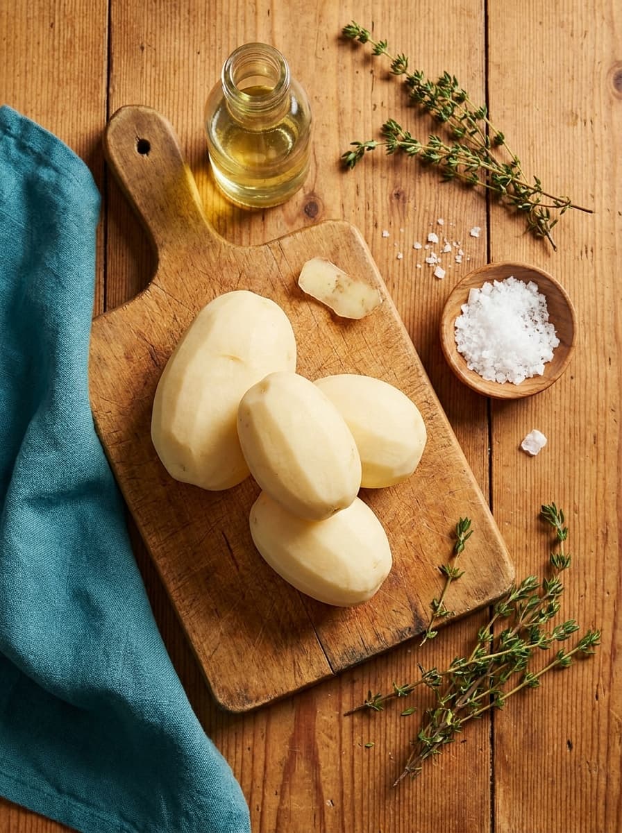 Air fryer roast potatoes — fresh ingredients laid out