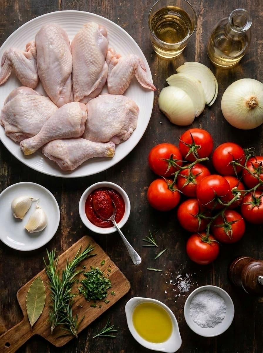 Chicken cacciatore ingredients mise en place