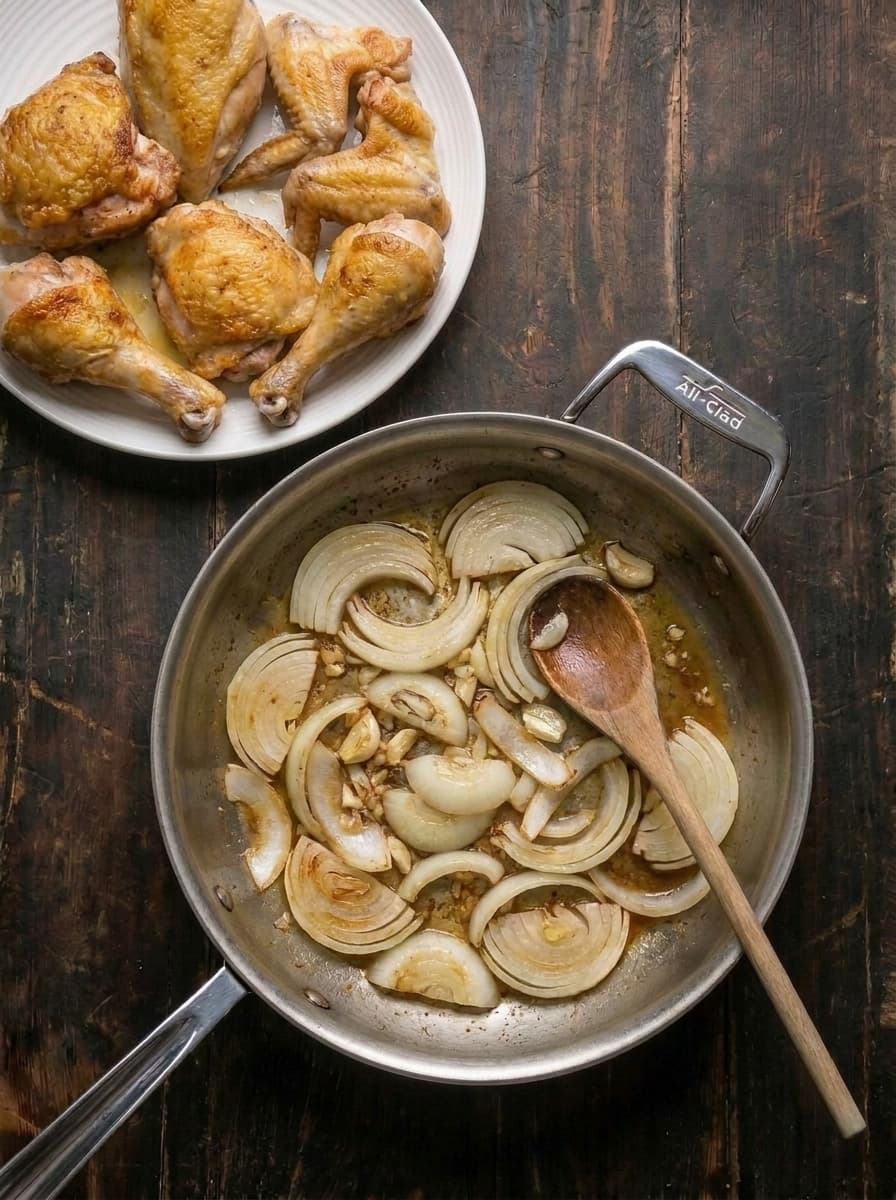 Cooking onions for chicken cacciatore sauce