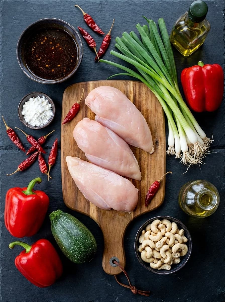 Kung pao chicken ingredients laid out