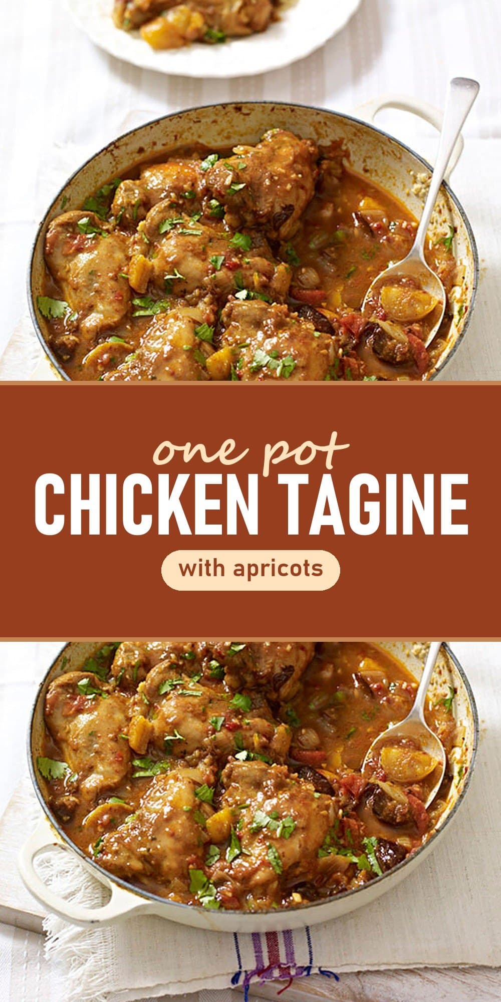 Pinterest pin for one pot chicken tagine with apricots