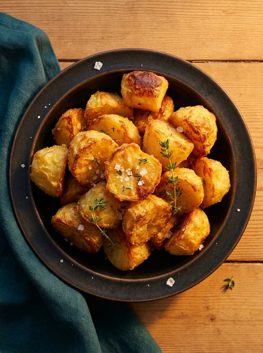 Air fryer roast potatoes hero shot — golden and crispy
