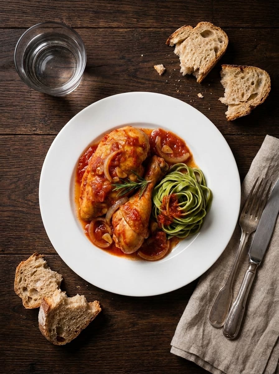 Chicken cacciatore plated and ready to serve