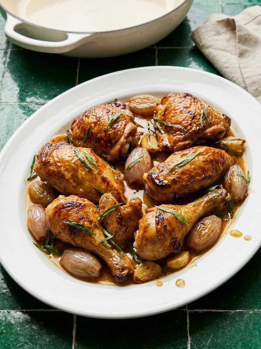 Tarragon chicken hero shot — creamy sauce with fresh herbs